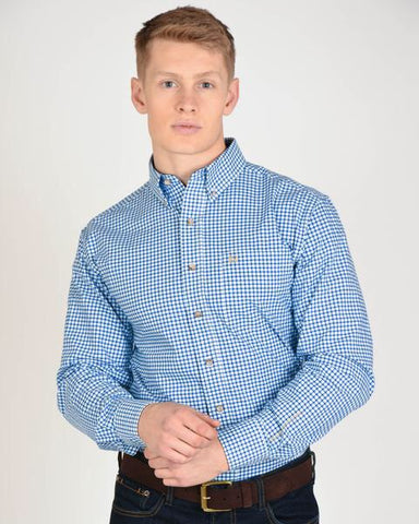 Traditions Long Sleeved Blue Small Plaid Shirt