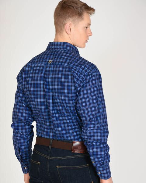 Generations Long Sleeved Plaid Shirt in Navy (Rearview)
